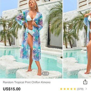*BRAND NEW/NEVER WORN* SHEIN Random Tropical Print Chiffon Kimono